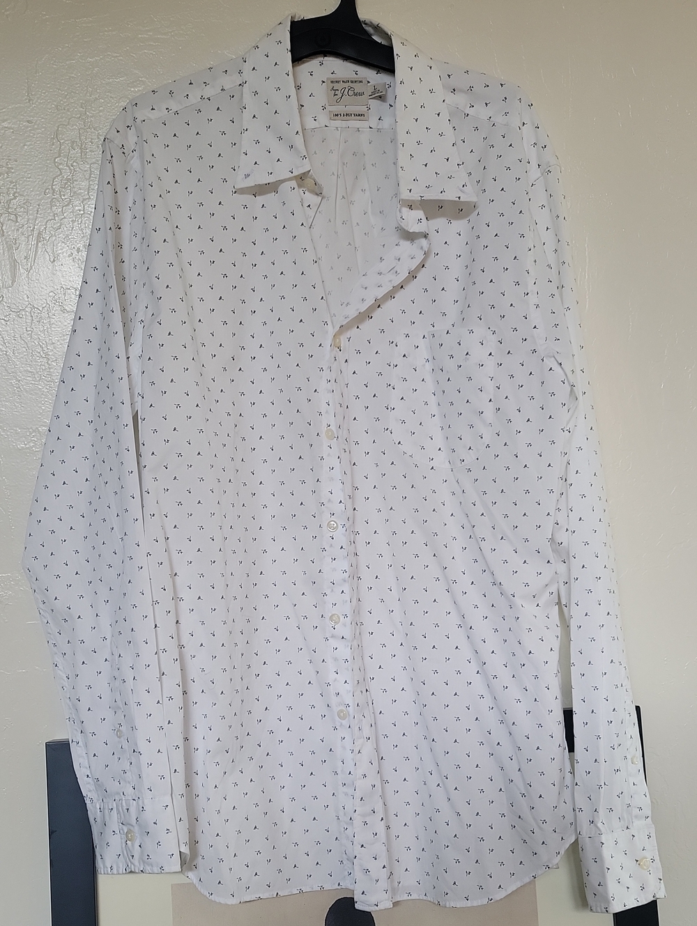 J. Crew White Button-Down Shirt with Navy Micro Print
